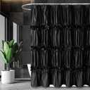 Black Ruffle Shower Curtain, Vintage Handcrafted Bow Tie Bath Curtain for Master Bathroom, Ruched Satin Bathroom Curtain with 12 Buttonholes, 72" W x 84" H (LQ-10)