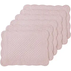 MABOZOO 100% Cotton Quilted Placemats Set of 6,Washable Cloth Table Placemats for Kitchen & Dining Table,Rectangular Pink Plate Mats (Pink, 6)
