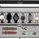 Watch Box for Men 6 Slot,Double Layer Mens Watch Case Display Organizer with Real Glass Top,Large Holder for 50mm Watches,PU Leather Jewelry Drawer Storage Valet Tray for Men,Black
