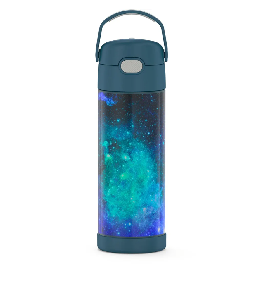 THERMOS FUNTAINER 16 Ounce Stainless Steel Vacuum Insulated Bottle with Wide Spout Lid, Galaxy Teal