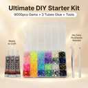 9000Pcs Rhinestones for Bedazzling, 5mm Bedazzler Kit with Flatback Rhinestones for Clothes Crafting Crafts Nails Clothing, Flat Back Resin Rainbow Colorful Colored Crystal with B 7000 Glue Clear