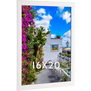 16x20 Wood Frame White, Natural Woodgrain 20x16in Picture Frame, Rustic Wooden 16 x 20 inch Gallery Wall Photo Poster Frame with HD Plexiglass, Horizontal Vertical Wall Mounting Display 1pcs