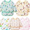 Lictin Long Sleeve Bibs 5 Pack - Baby Bibs for Girl or Boy, Reusable Infant for Feeding Teething or Weaning (S(0-2 years)