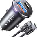 LISEN for iPhone 17 Pro Max USB C Car Charger Fast Charging,Early Prime car Day Charger Deals, PD 65W & QC 30W Car Charger USB C, All Metal Cigarette Lighter Adapter for iPhone 17 16 15 14 13