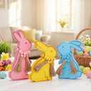 Yerliker 3 Pcs Large Easter Bunny Table Signs for The Home, Easter Bunny Wooden Table Centerpiece Signs with Wooden Beads, Decor, Country Farmhouse Style Decoration and Gift(Colorful)