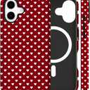 Magnetic for iPhone 16 Case Cute Love Heart Polka Dot Phone Case, Shockproof Slim TPU and Hard PC Protective Phone Cover Compatible with MagSafe Designed for Women Girls Love, Red