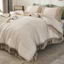Andency Beige Comforter Set Queen, 3 Pieces Boho Tassel Bedding