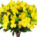 4 Pcs Artificial Impatiens Flowers for Outdoors Silk Impatiens Flowers Bouquet Yellow Fake Plants UV Resistant Faux Impatiens for Outdoor Planters Spring Summer Porch Patio Window Balcony