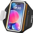 Running Armband with Earphone Bag Cell Phone Armband for iPhone 16 15 Pro 14 Plus 13 11 XR XS, Galaxy S24/S10 Water Resistant Sports Phone Holder Case & Zipper Slot Car Key Holder for 6.9 inch Phone (Black (Up to 6.9''))