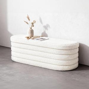 GLAXYFUR Storage Ottoman Bench, 43 Inch Upholstered Entryway Shoe Seat, End of Bed Stool Blanket Chest for Living Room, Hallway, Sherpa White, 43.3"D x 15"W x 15"H