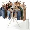 Clothes Drying Rack Foldable, Portable Laundry Drying Rack for Clothes with 16 Wooden Rods & 48 Windproof Slots, Collapsible Tripod Dry Rack for Apartment, RV, Balcony