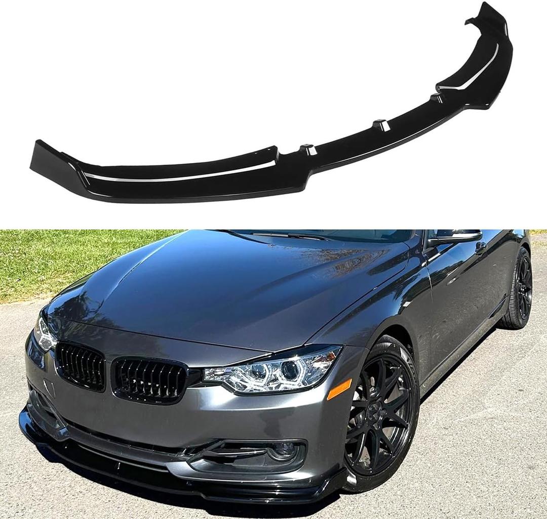 2012-2015 Compatible with BMW 3 Series F30 Sedan Base Bumper, Front Lip Splitter, 3-Piece Design, Gloss Black ABS WheelX