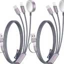 2Pack Multi Charging Cable Cord for Travel Essentials, Apple Watch Charger, iPhone Charger, [3-in-2] Type C/ Lightning Cable Portable Designed for iWatch, iPhone 17-8, Galaxy S25-21, Xbox Series X&S, iPad-4FT