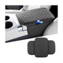 Norkmdi Bling Car Center Console Cover, Leather Crystal Rhinestone Vehicle Armrest Cushion Pad with Side Storage Bags, Scratch Resistant Auto Middle Console Protection Mat, Universal Fit (Coffee)