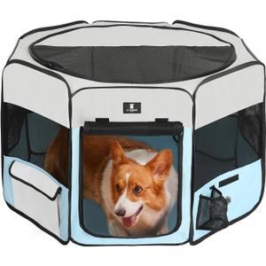 X-ZONE PET Dog Playpen Portable Pet Play Pens for Puppies, Cat, Rabbit, Chicks, Foldable Exercise Play Tent Kennel Crate, Indoor/Outdoor Travel Camping Blue Medium