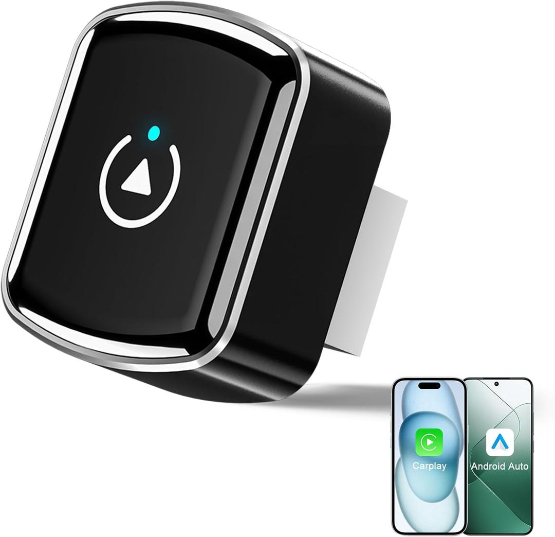 2 in 1 Wireless Carplay Adapter for Apple CarPlay & Android Auto Mini Size, Plug and Play, Car Play Wireless Adapter Compatible with iPhone iOS 10+, Android 11+, Fast and Stable Connection