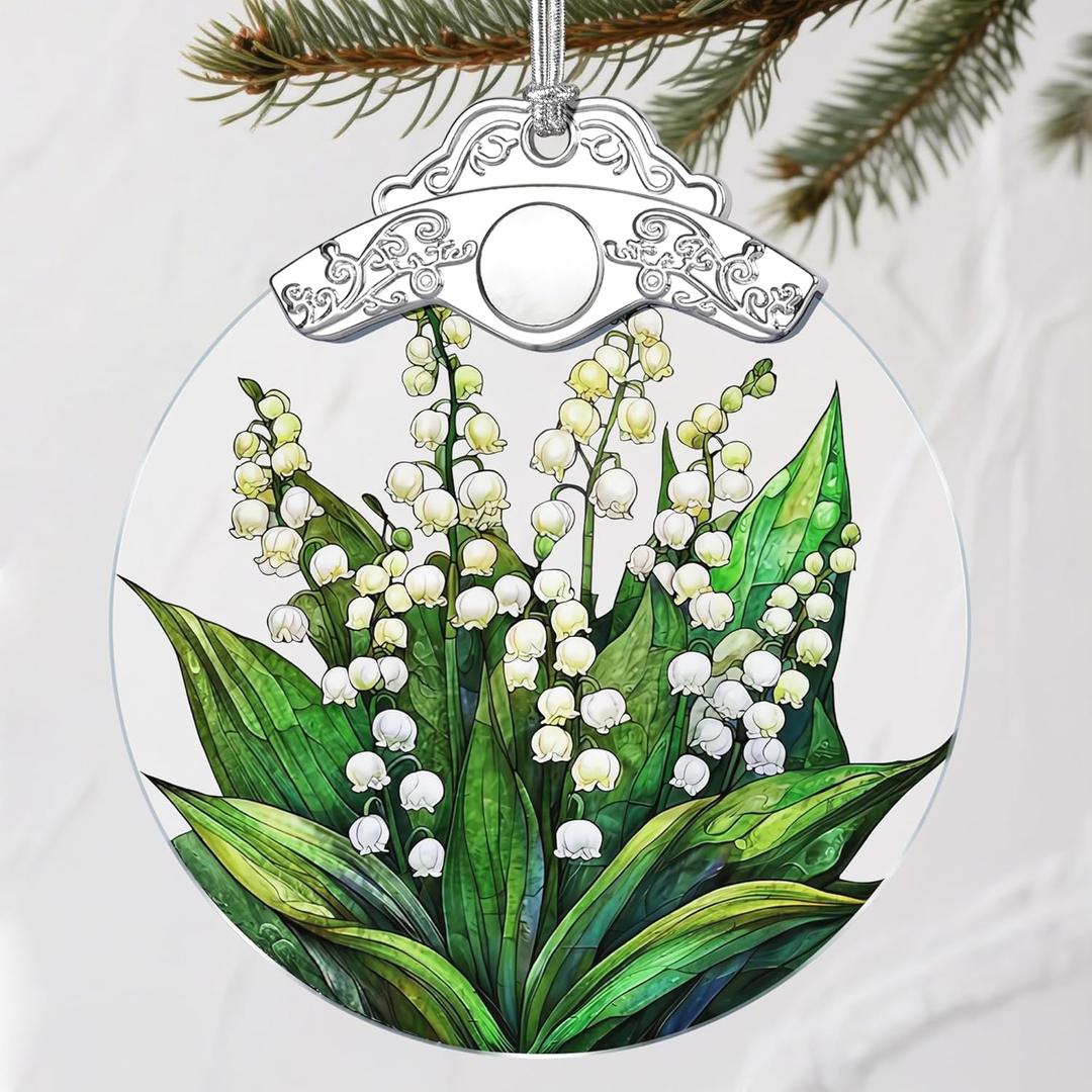 4 x Stained Glass Lily of Valley Flower Christmas Ornament: Christmas Tree Ornaments & Decor, Holiday Decor  Holiday Presents, Gift Ideas & Gifts for Friends, Coworker, and Family