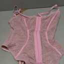 SHAPELLX Lace Bodysuit for Women Tummy Control Shapewear Backless Body Suits One Piece Body Shaper Thongs (Medium, Pink)