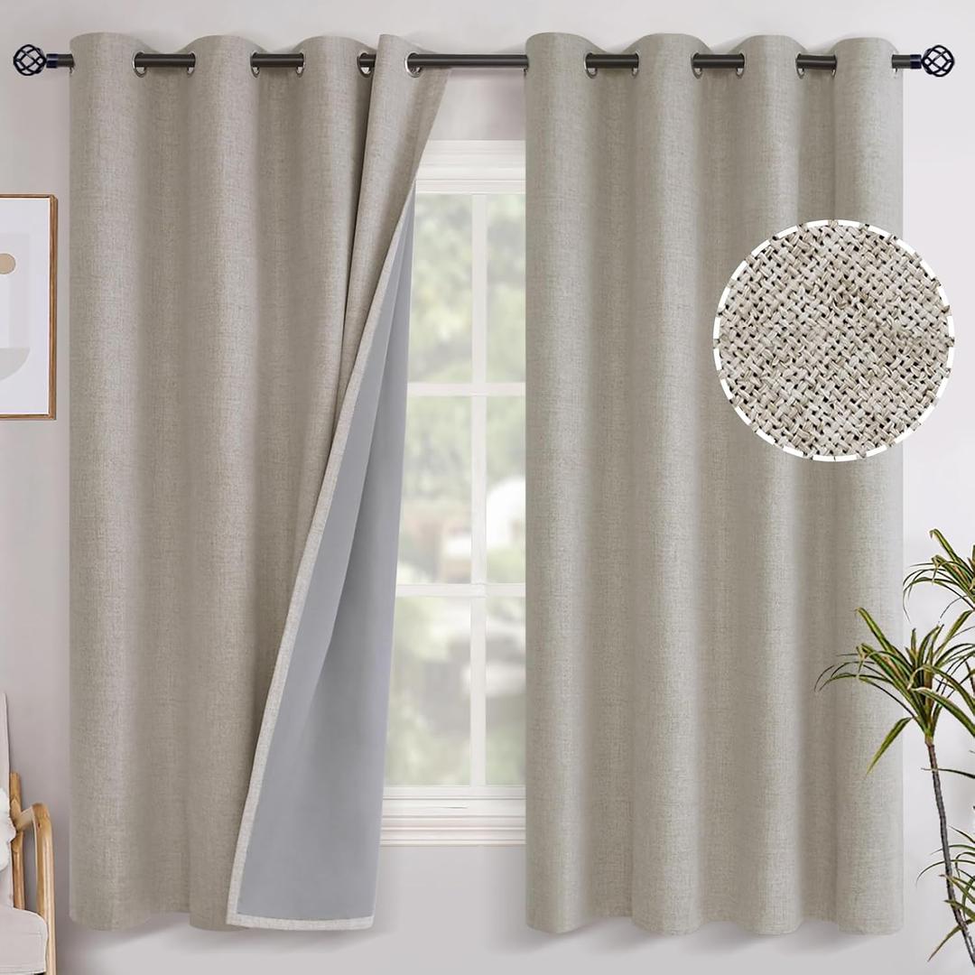 YoungsTex Camel Linen Blackout Curtains 63 Inch Length for Bedroom, Thermal Insulated Window Drapes with Grommet Room Darkening Privacy for Living Room, 2 Panels, 52 X 63 Inch