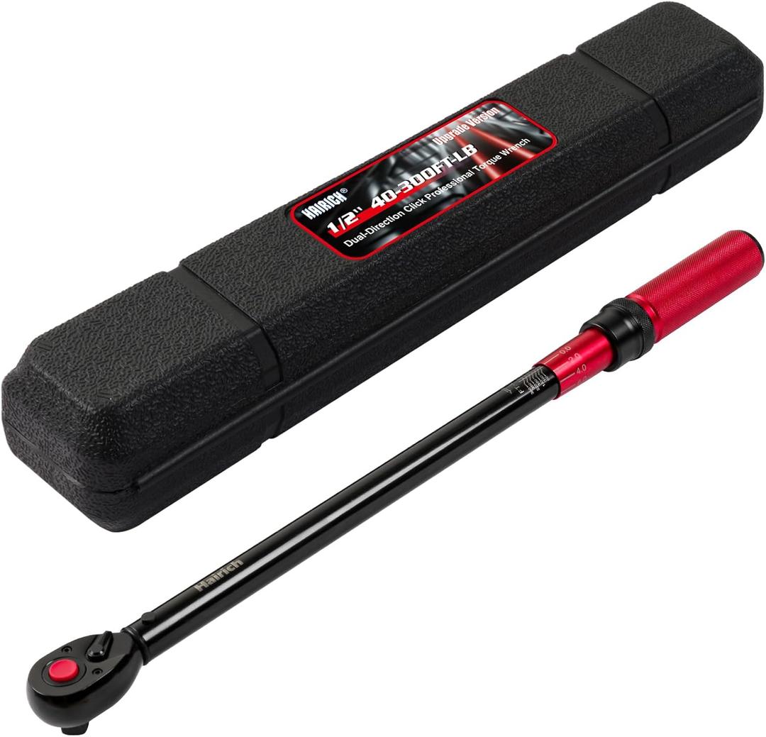 Hairich 1/ 2-Inch Drive Click Torque Wrench, Dual-direction 40-300ft.lb/ 33.9-406.8Nm, 72-tooth Torque Wrench with Dual Range Scales, ±3% High Precision
