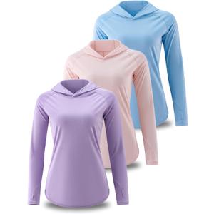 Liberty Pro 3 Pack: Women's Active Lightweight Long Sleeve Hoodies, UPF Sun Protection Pullover Shirts with Thumb Holes (Aqua/Lavender/Pastel Pink, Small)