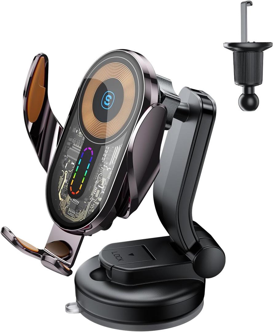 Wireless Car Charger Mount,15W Fast Charging Auto Clamping Car Phone Holder Charger for iPhone 15 14 13 12 Pro Max 11 XS, Samsung Galaxy S24 Ultra S23 S22 S21