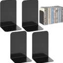 VFINE Metal Bookends 2 Pairs, Black Book Ends, Bookends for Shelves, Book Stopper for Heavy Books, Book Dividers for Home Office School Supplies