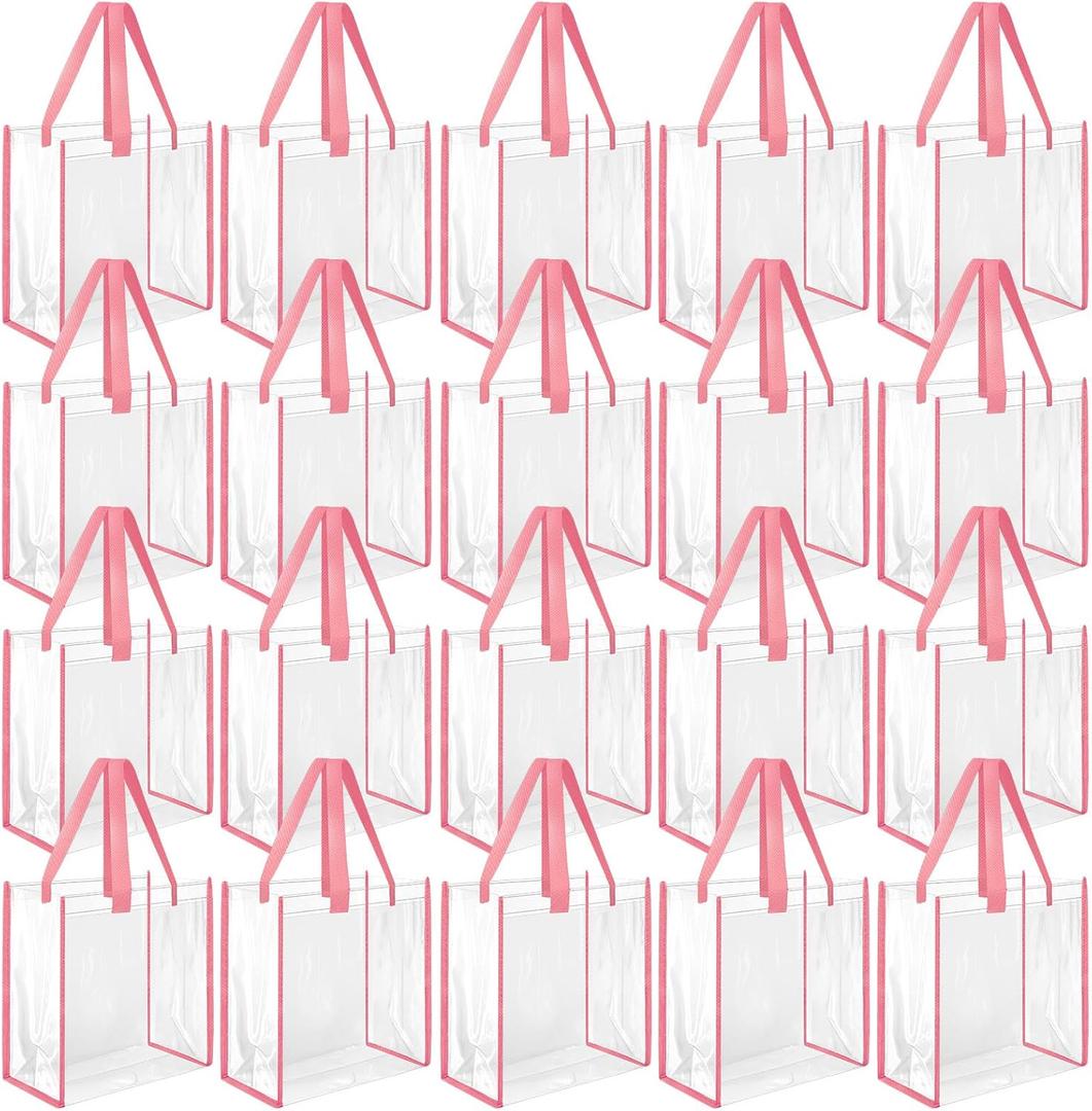 Paterr 20 Pack Plastic Clear Tote Bags 10 x 10 x 4 Inch Stadium Approved Gift Bag with Handles for Women Sports Work Travel (Rose Gold)