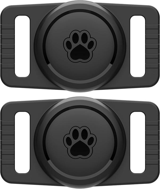 GOCII for Airtag Dog Collar Holder 2 Pack,Waterproof Dog Collar Holder for Apple AirTag(Gen 1 & 2),Silicone Air Tags Case for Dog Collars(Black)