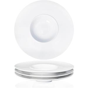 Ceramics Rimmed Soup Bowls 8.5 Oz, White 10.4 Inch Exquisite Small Soup Plate Set Of 4, Pasta Plates With Rim Is The Best Choice For Hotels, Kitchens, Fine Restaurants And Gourmets