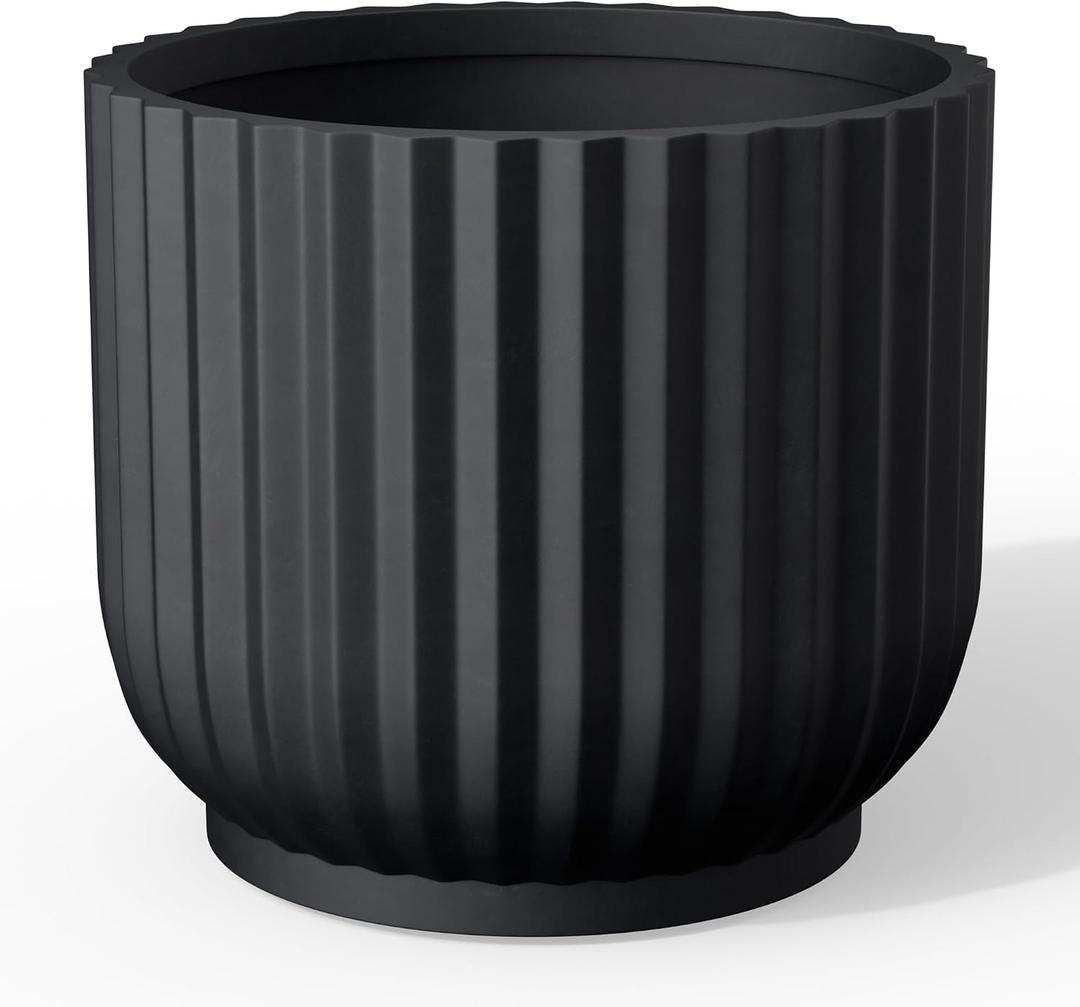 Kante Small Round Pedestal Black Concrete Planter 11" Dia, Outdoor, 11"w x 9.8"h