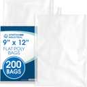 9" X 12" Open-End Flat Poly Bags (200 Count) - 1.1 Mil Plastic Clear Bags for Packaging, Shipping, Storage - No Adhesive Strip - Spartan Industrial