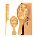 MoyRetty Bamboo Hair Brush Comb Set - Natural Wooden Hairbrush Paddle Detangling for Thick Thin Curly Straight Wavy Dry Fine Hair, Men Women and Kids, Static-Free(3 Pcs) Yellow