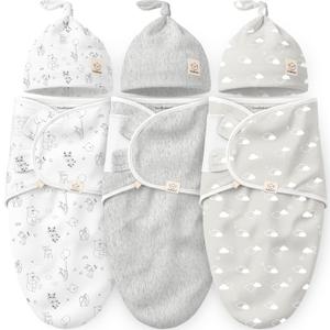KeaBabies 3-Pack Swaddles for Newborns, Girls, Boys with Hats - Organic Soft Baby Sleep Sacks, Breathable Baby Swaddle 3-6 Months Beanies Set, Premie Infant Sleep Sack 0-3 Months (Aspire) (One Size)
