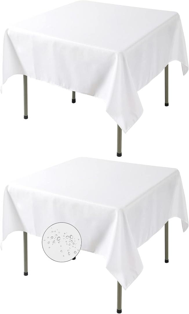 Fokitut 2 Pack Waterproof Square Tablecloth, 70x70 Inch, Stain Resistant and Wrinkle Polyester Table Cloth, Fabric Table Cover for Kitchen Dining, Wedding, Party, Holiday Dinner-White