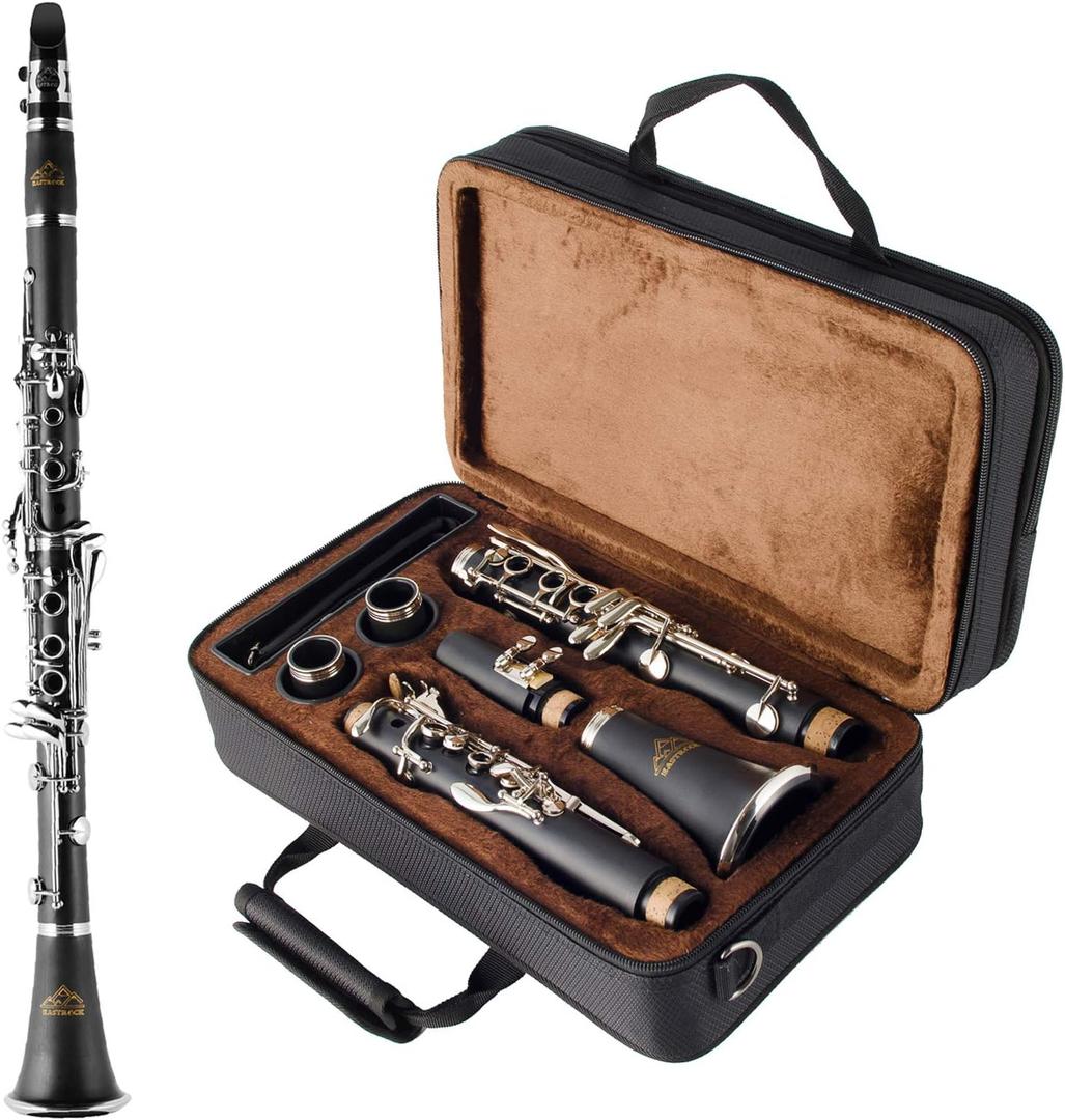EASTROCK Bb Clarinet 17 Keys ABS Material Wide Range of Tones Particularly Beginner & Students-friendly with Using Tools and 2 Replaceable Barrels (black)