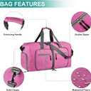 Dimayar 65L Travel Duffle Bag for Men Women - Foldable Duffel Bag with Shoes Compartment - Overnight Bags Waterproof & Tear Resistant(Rouge Pink)