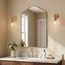 ANDY STAR Brass Scalloped Arched Wall Mirror, 26x38 Brushed Gold Irregular Bathroom Mirror with Curved Design for Vanity, Powder Room, Fireplace, Mantel, with Stainless Steel Metal Frame