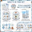 161pcs Cowboy Baby Shower Decorations Include Plates and Napkins Set, Banner, Hanging, Tablecloth, Cake Topper, for Cowboy Rodeo and Western Baby Shower, Serves 25
