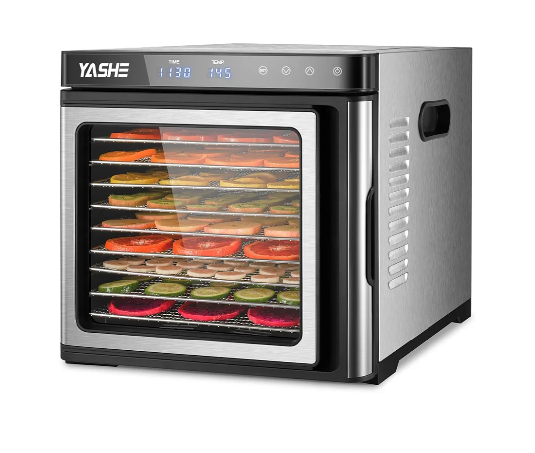 YASHE Food Dehydrator Machine, 9-Tray Stainless Steel Jerky Dehydrator, 1000W Food Dryer with Adjustable Timer & Temperature, Recipes Included for Meat, Fruits, and Herbs