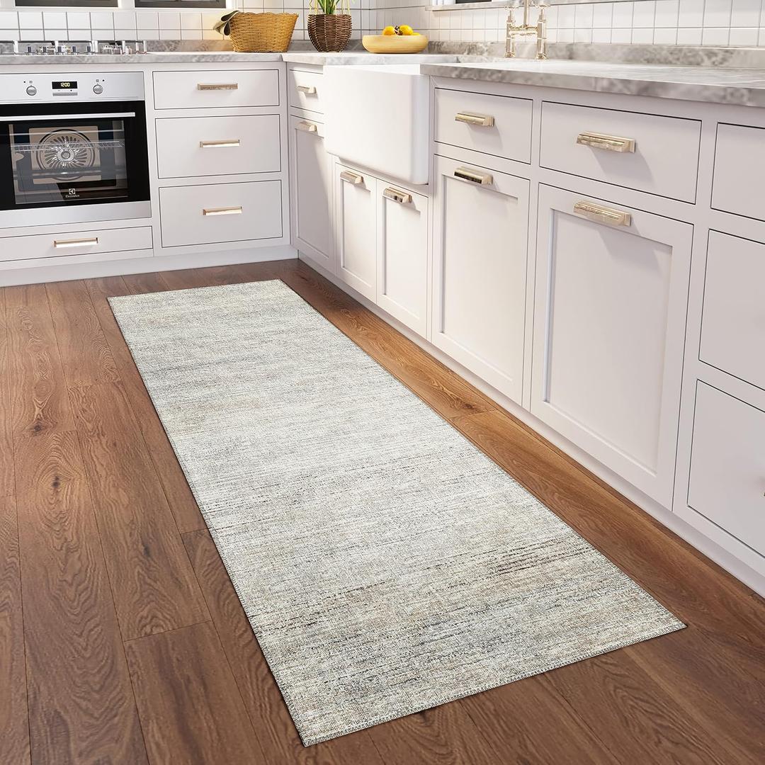 Addison Rugs Marston 2'3" x 7'6" Transitional Beige Indoor Outdoor Hallway Runner Rug, Stain Resistant Washable Carpet, Easy Clean, Non Shedding, Bedroom, Living Room, Dining Room, Kitchen Rug