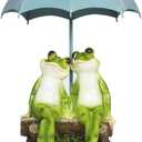 Frog Statue Garden - Resin Happy Couple Frogs on Bench Figurines - Summer Decorations for Patio, Yard, Lawn, Porch - Cute Garden Frog Decor - Ornament Gift