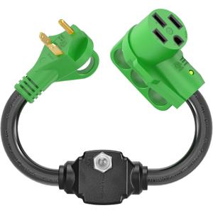 RVGUARD Overload Protector 30 Amp to 50 Amp RV Adapter Cord with Circuit Breaker, NEMA TT-30P to NEMA 14-50R Electrical Power Adapter with LED Power Indicator, 18 Inch, Green, ETL Listed