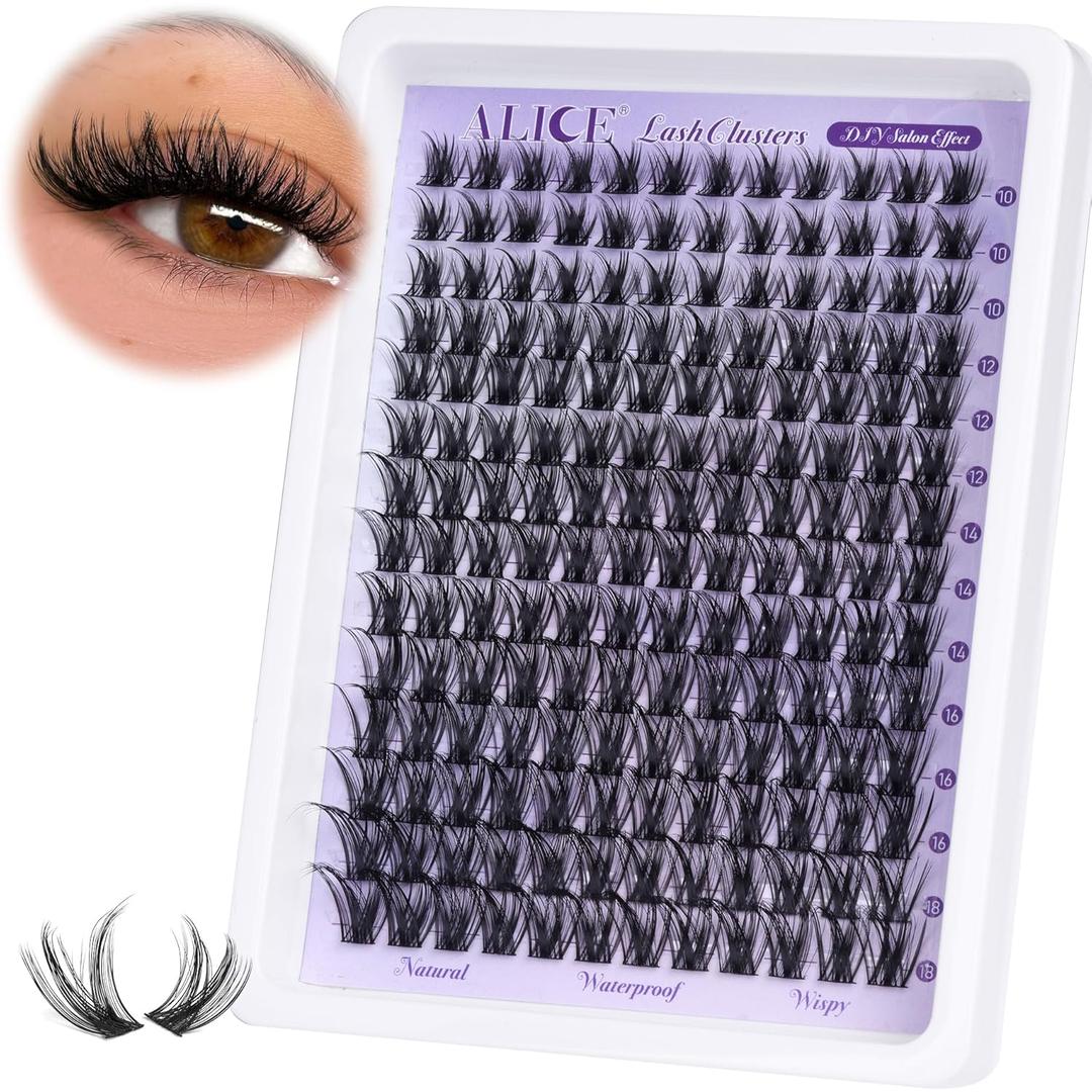 Lash Clusters Wispy Eyelash Extensions 168pcs Volume Individual Lashes 10-18mm Waterproof Natural DIY Lash Extensions Cluster Eyelash Extensions by ALICE