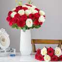 20PCS Artificial Roses with Long Stems - Realistic Silk Flowers, Fake Roses Real Touch Bouquet of Roses for Valentine's Day, Home Decor, Bridal Wedding Party, Bulk Faux Rose Flowers (White Red)