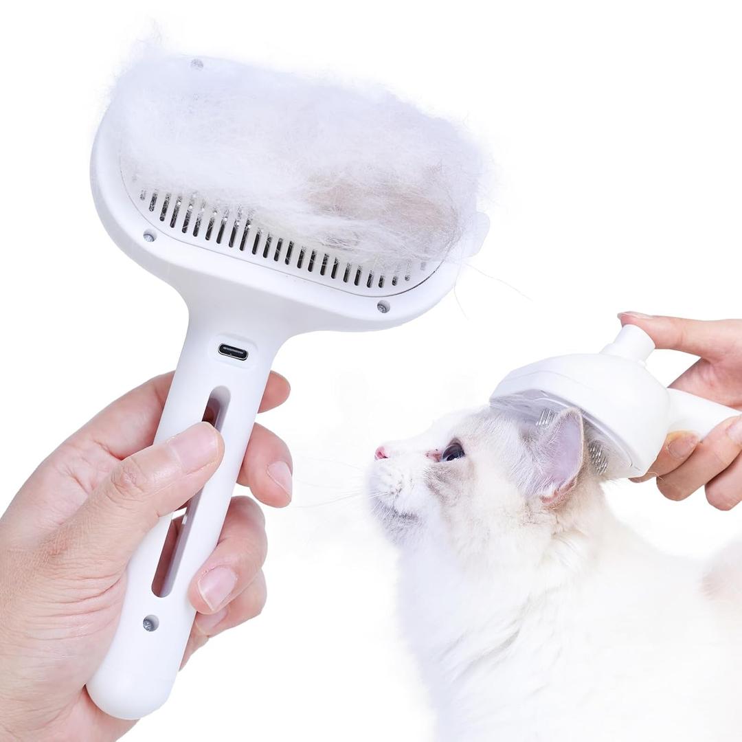 Pet Steam Brush for Dog & Cat - 3 in 1 Anti-Static Massage Grooming with Steam Technology, Dog Brush for Shedding Control & Deep Cleaning, Dual-Speed USB Rechargeable for Long-short Haired Pets (8.3"x 4.55")