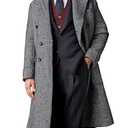 Men's Herringbone Tweed Trench Coat Dark Grey Double Breasted Notched Collar Herringbone Overcoat Men Slim Fit Trench Coat Men for Wedding Dark Grey Size L