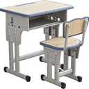 Cantonape Kids Desk and Chair Set, Height Adjustable, with Metal Hook Storage Drawer for Boys Girl Study Home School, Gray, 23.62" x 15.75" x [25.19"-29.92"] inches