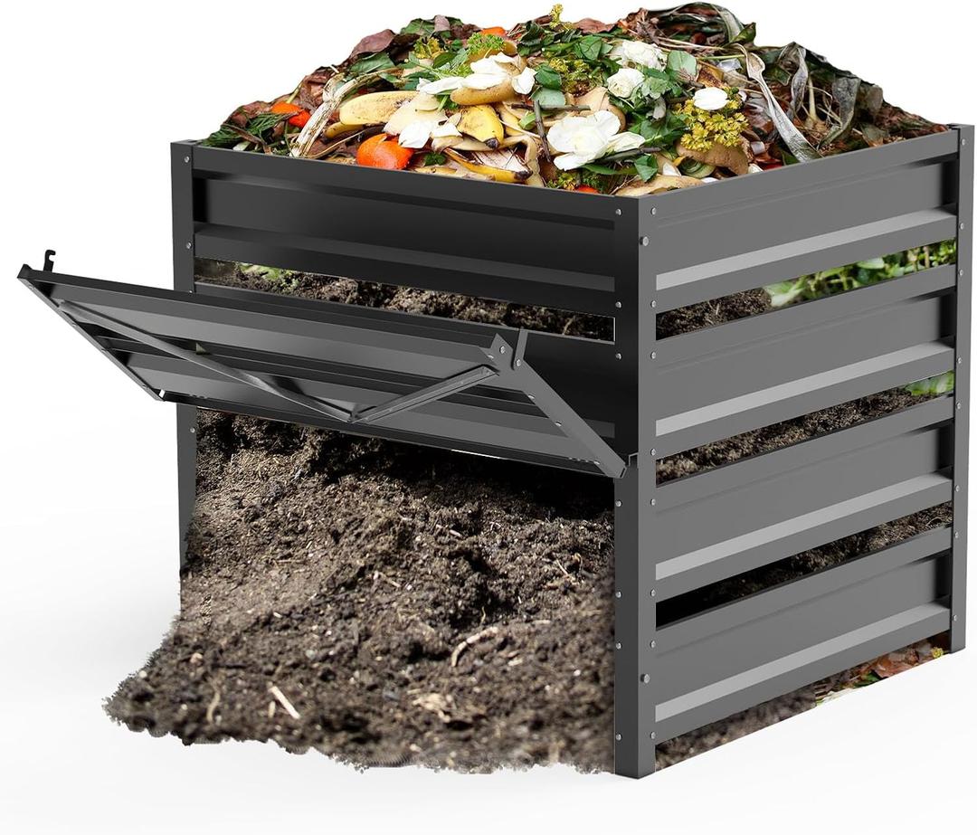 Compost Bin Outdoor - 285 Gallon Composter with Rust-Proof Coating, Painted Finish, Large Compost Bin for Producing Fertilizer from Kitchen Waste and Fallen LeavesMetal