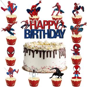 25PCS Spider Cake Toppers, Cute Cartoon Cupcake Toppers, Spider Themed Birthday Party Cake Decorations & Party Supplies